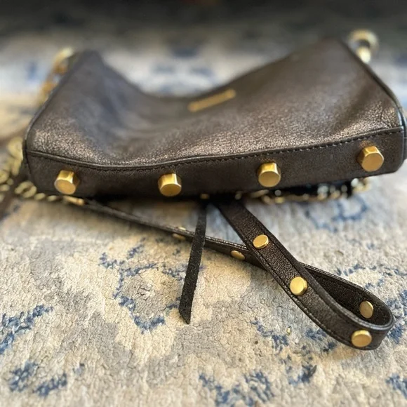 Rebecca Minkoff Black Leather Crossbody with Gold Accents - Picture 4 of 6